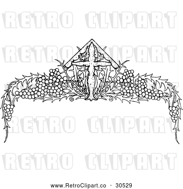Clipart of a Retro Cross and Grape Vine Page Border