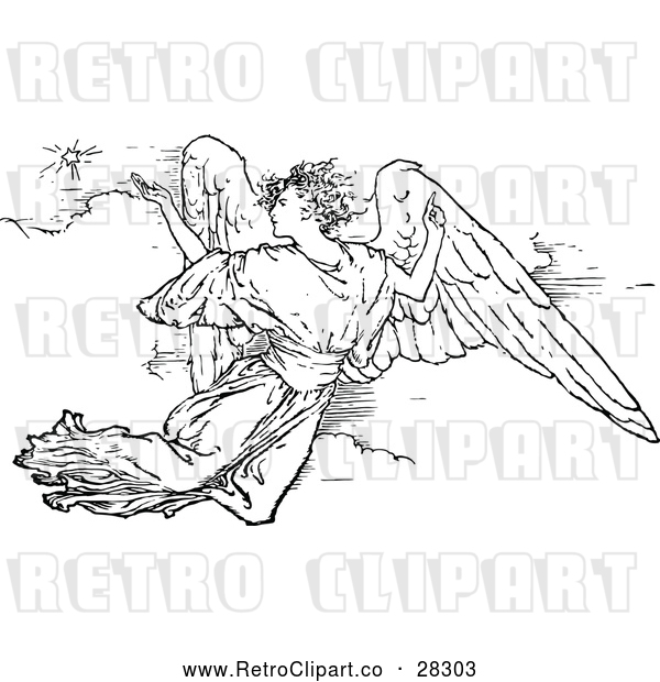Clipart of a Retro Flying Angel
