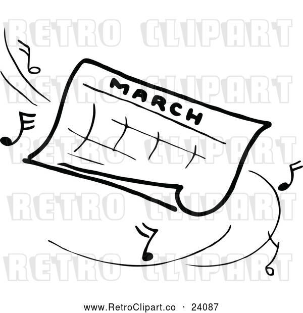 Clipart of a Retro March Calendar with Music Notes