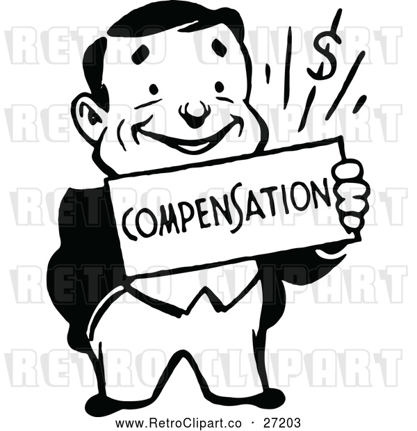 Clipart of a Smiling Retro Business Man Holding a Compensation Sign
