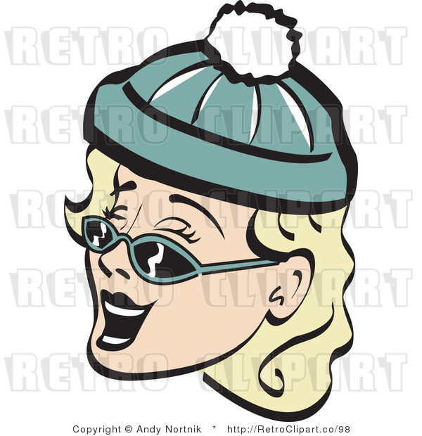Retro Vector Clip Art of a Winter Woman in Shades and a Cap