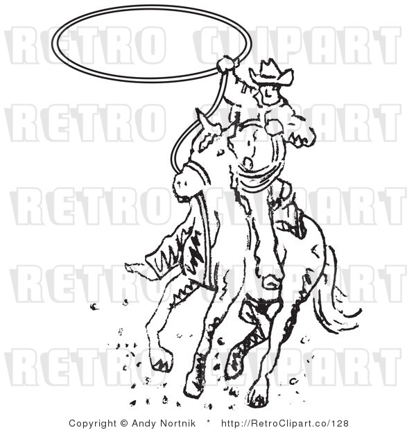Royalty Free Retro Vector Clip Art of a Black and White Rodeo Cowboy