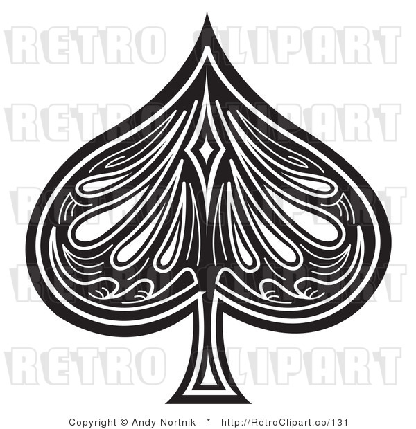 Royalty Free Retro Vector Clip Art of a Black and White Spade