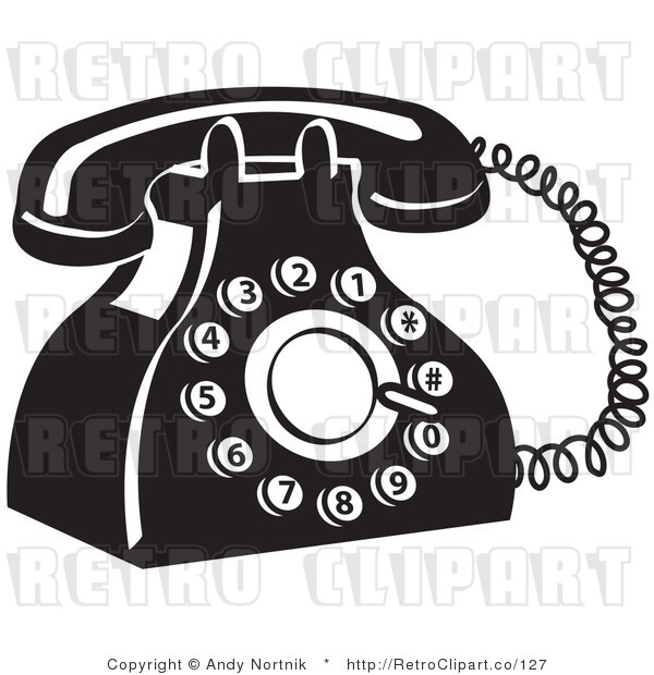 Royalty Free Retro Vector Clip Art of a Black and White Telephone