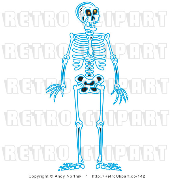 Royalty Free Retro Vector Clip Art of a Blue Skeleton