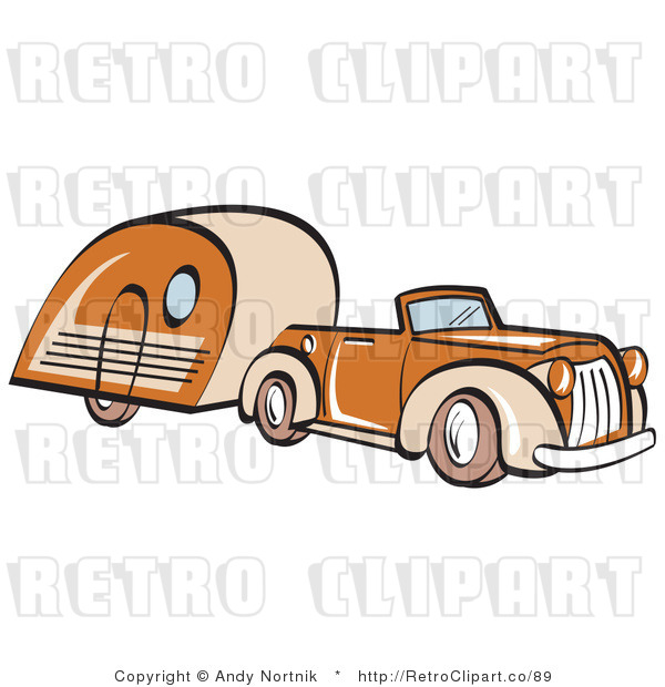 Royalty Free Retro Vector Clip Art of a Car and Trailer