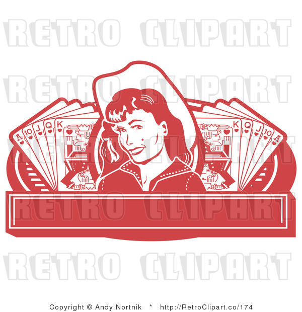 Royalty Free Retro Vector Clip Art of a Cowgirl Casino Banner