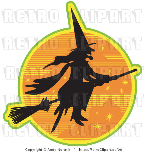 Royalty Free Retro Vector Clip Art of a Flying Witch