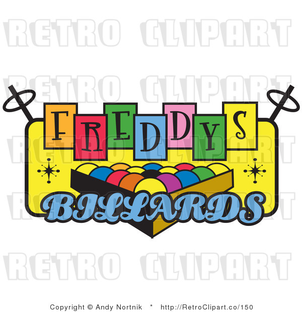 Royalty Free Retro Vector Clip Art of a Freddys Billiards Sign