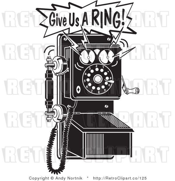 Royalty Free Retro Vector Clip Art of a Give Us a Ring Telephone