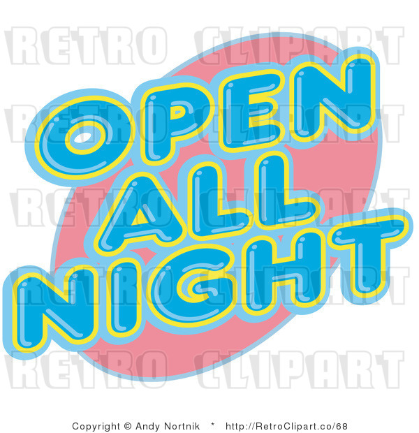 Royalty Free Retro Vector Clip Art of a Neon Open All Night Sign