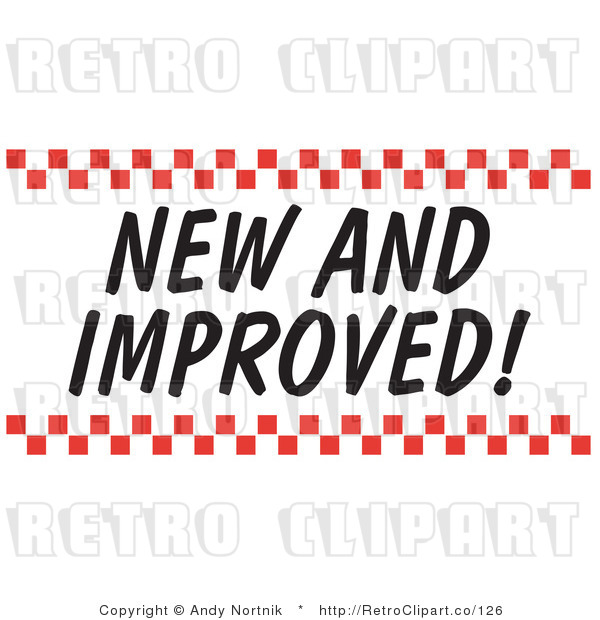 Royalty Free Retro Vector Clip Art of a New and Improved Sign with Checkers