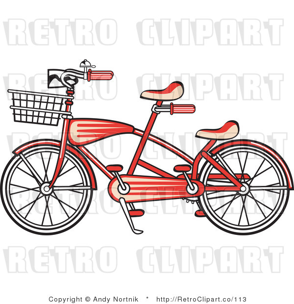 Royalty Free Retro Vector Clip Art of a Red Tandem Bike
