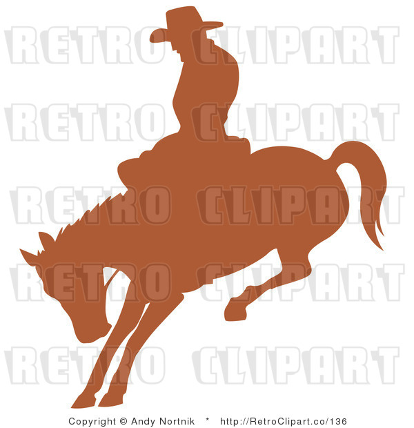 Royalty Free Retro Vector Clip Art of a Silhouetted Rodeo Cowboy