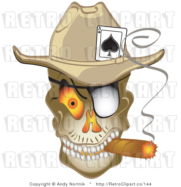 Royalty Free Retro Vector Clip Art of a Smoking Gambling Skull