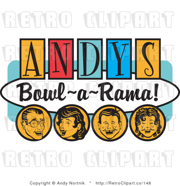 Royalty Free Retro Vector Clip Art of an Andy's Bowl-a-Rama Sign