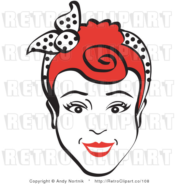 Royalty Free Vector Retro Clip Art of a Friendly 1950's Housewife or Maid Smiling While Wearing a Scarf Around Her Red Hair