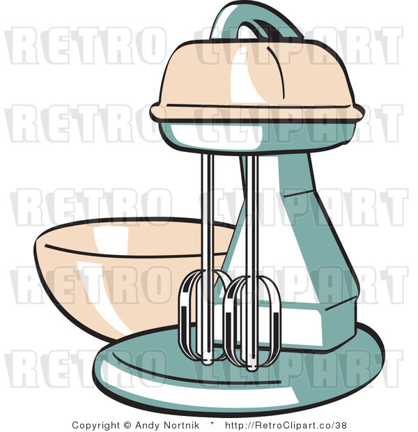 Royalty Free Vector Retro Clipart of an Old Electric Kitchen Mixer with Bowl