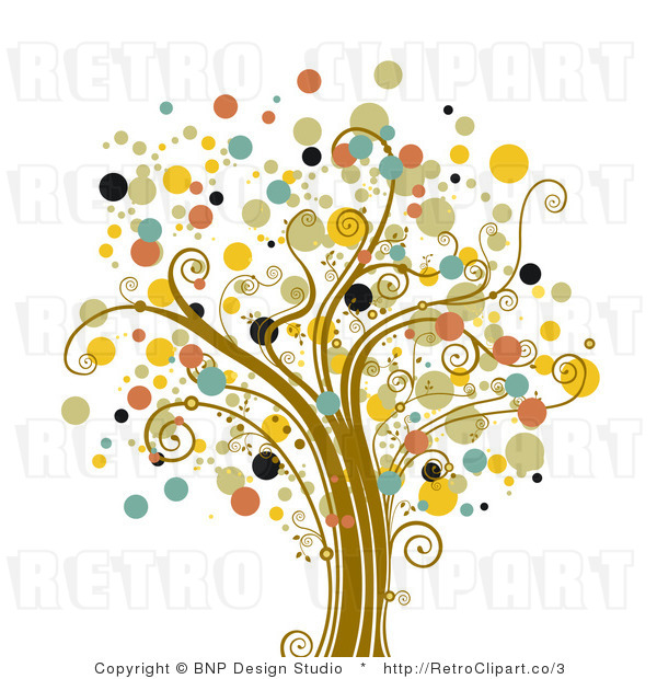 Royalty Free Vector Retro Illustration of a Full Grown Colorful Tree with Circular Foliage