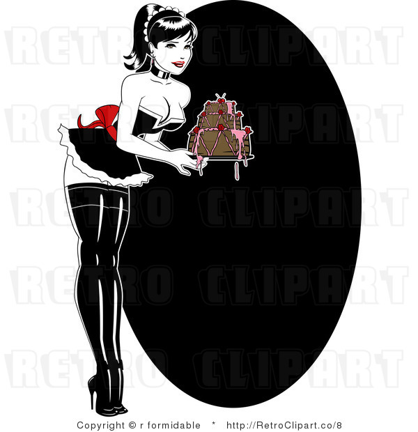 Royalty Free Vector Retro Illustration of a Sexy Pinup Girl Holding a Dark Chocolate