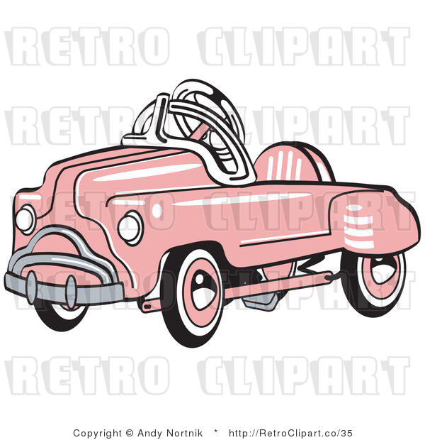 Royalty Free Vector Retro Illustration of an Old Pink Convertible Toy Car