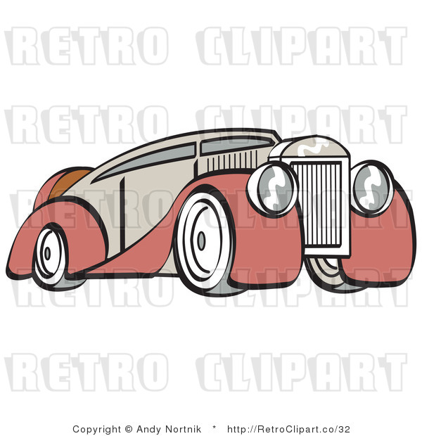 Royalty Free Vector Retro Illustration of an Old Red and Tan Colored Luxury Car