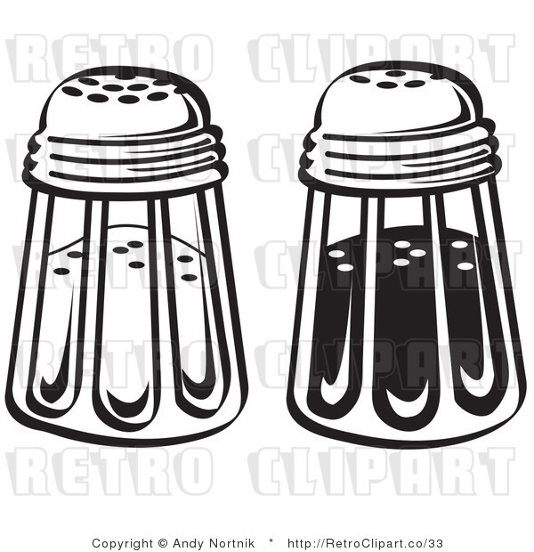 Royalty Free Vector Retro Illustration of Black and White Salt and Pepper Glass Shakers