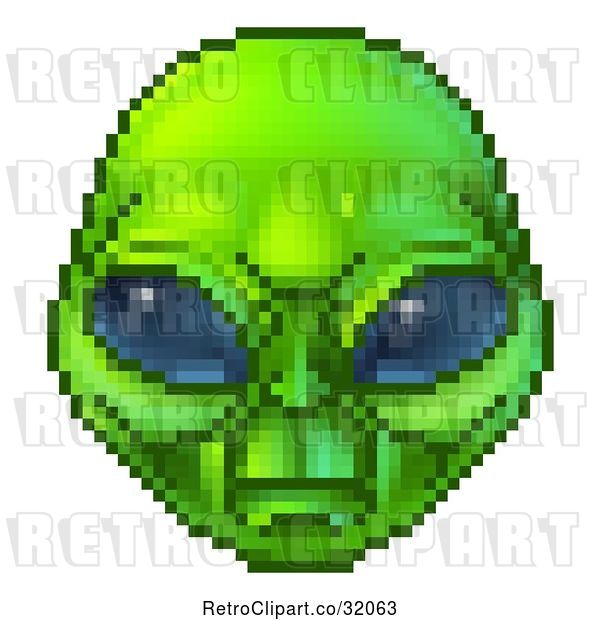 Vector Clip Art of 8 Bit Pixel Art Video Game Styled Alien Face