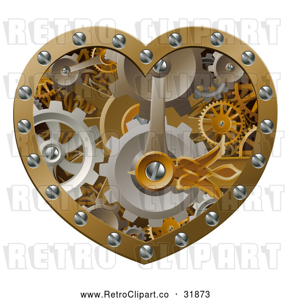 Vector Clip Art of a 3d Retro Steampunk Love Heart of Gears