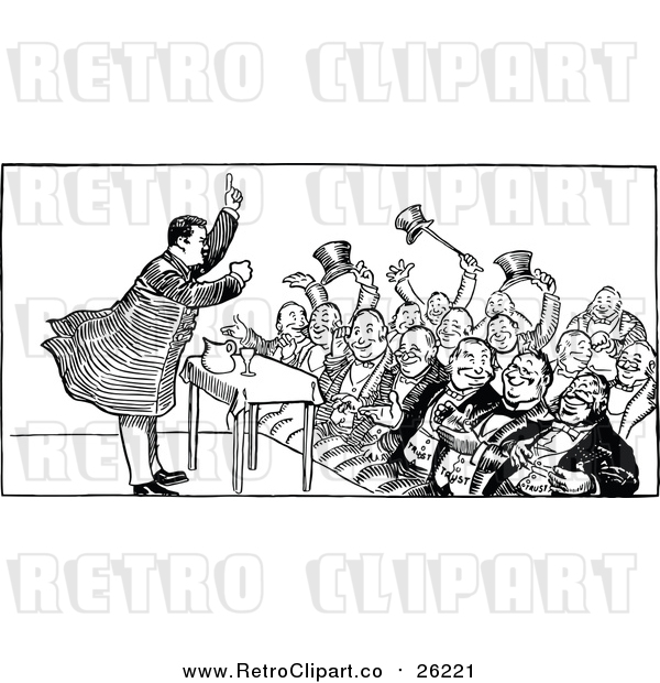 Vector Clip Art of a Black and White Crowd and Speaker