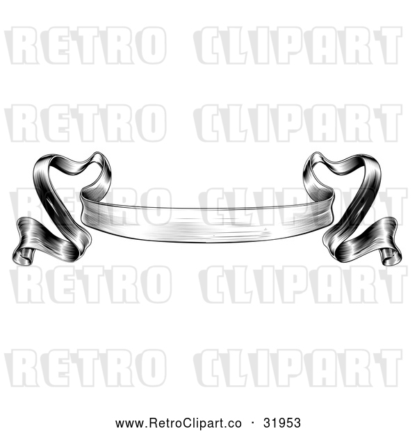 Vector Clip Art of a Blank Retro Black and White Ribbon Banner with Blank Space