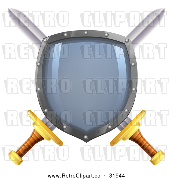 Vector Clip Art of a Blank Retro Imprinted Shield over Crossed Swords