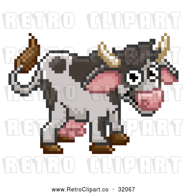 Vector Clip Art of a Cow - Pixelized Retro 8-Bit Cartoon Style