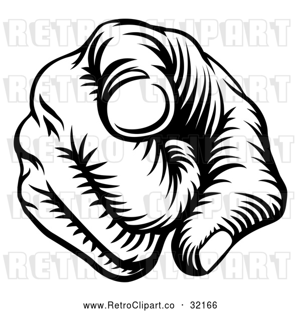 Vector Clip Art of a Forceful Retro Hand Pointing Pointer Finger