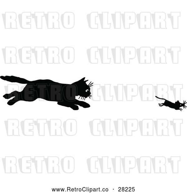 Vector Clip Art of a Hungry Retro Cat Chasing a Mouse