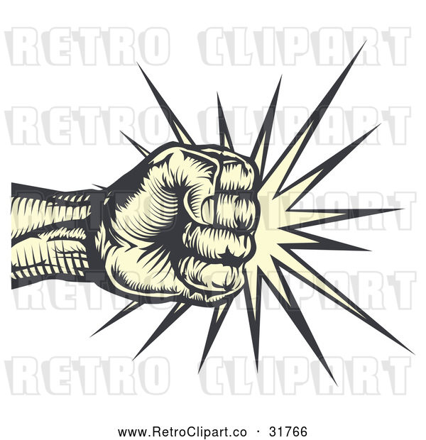 Vector Clip Art of a Menacing Retro Human Fist Striking Hard Against Something