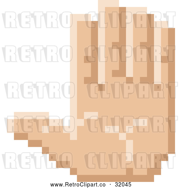 Vector Clip Art of a Pixelized Retro 8-Bit Styled Hand Gesturing Stop Sign Language