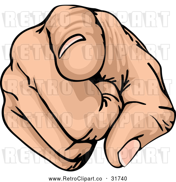 Vector Clip Art of a Pointing Retro White Hand