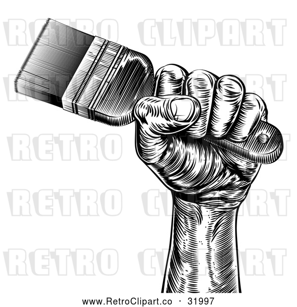 Vector Clip Art of a Proud Retro Hand Holding New Paintbrush