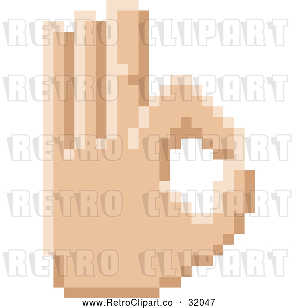 Vector Clip Art of a Retro 8 Bit Pixel Art Styled Hand Gesturing Okay