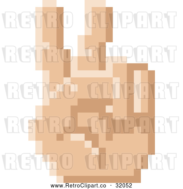 Vector Clip Art of a Retro 8 Bit Pixel Art Styled Hand Gesturing Peace