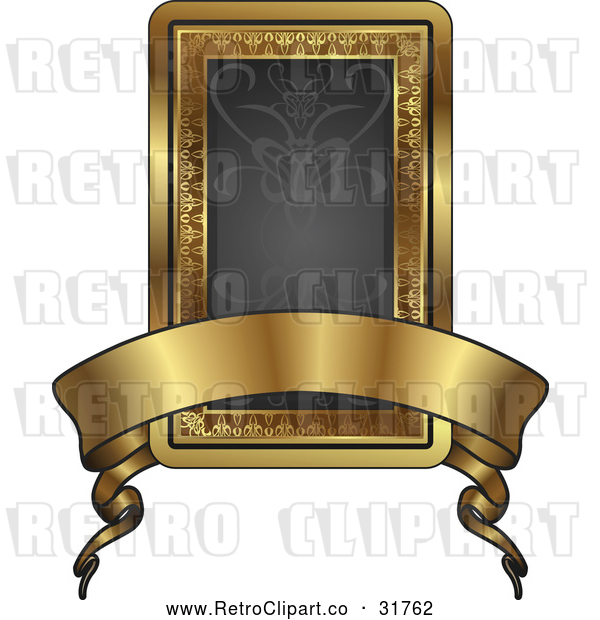 Vector Clip Art of a Retro Black and Gold Banner Frame with Blank Space