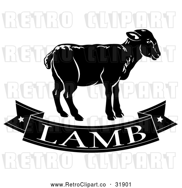 Vector Clip Art of a Retro Black and White Lamb Banner