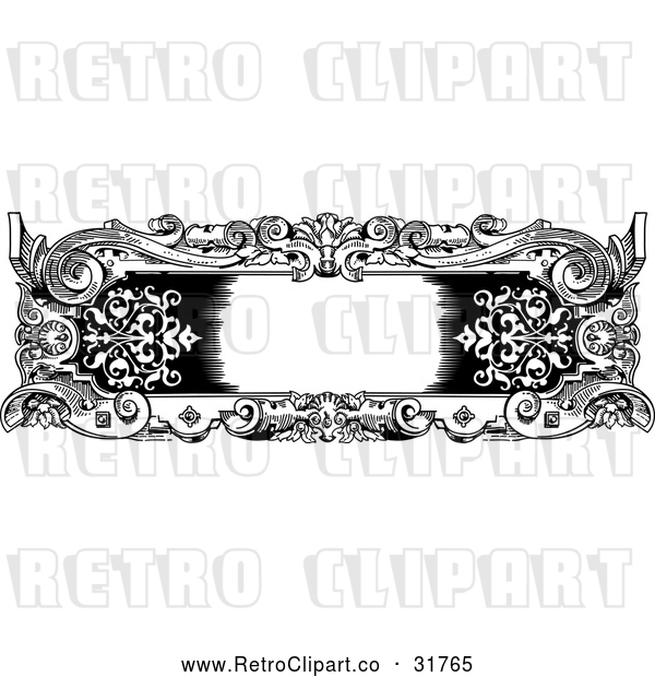 Vector Clip Art of a Retro Black and White Rococo Frame