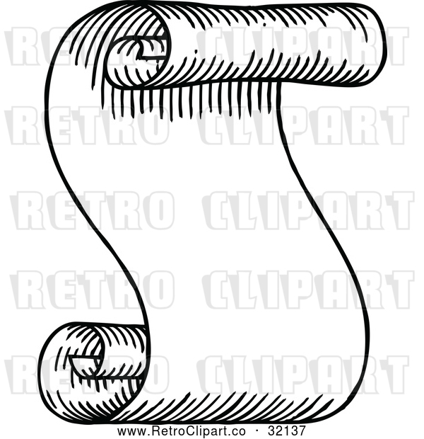 Vector Clip Art of a Retro Black and White Short Banner Scroll