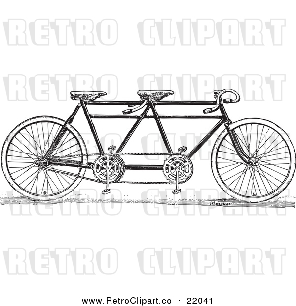 Vector Clip Art of a Retro Black and White Tandem Bicycle