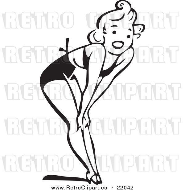 Vector Clip Art of a Retro Black and White Woman in Heels, Bending over