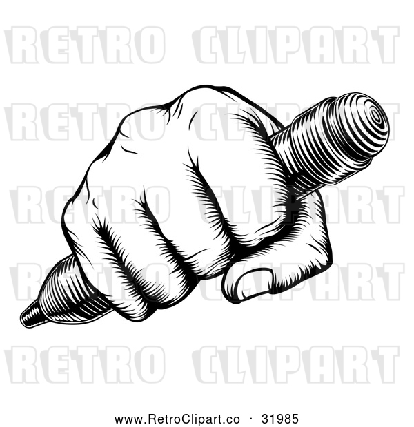 Vector Clip Art of a Retro Black Fisted Hand Holding a Pencil with Human Strength and Confidence