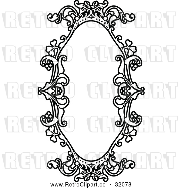 Vector Clip Art of a Retro Black Floral Frame