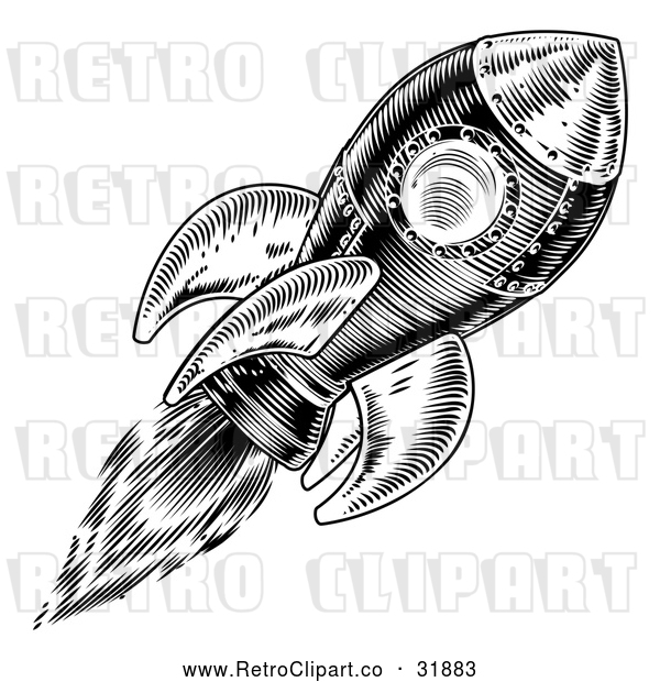 Vector Clip Art of a Retro Black Flying Rocket
